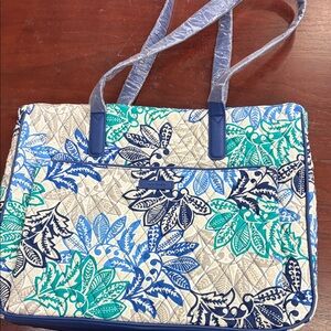 Vera Bradley Quilted Floral computer Tote in Blue, Teal & Cream